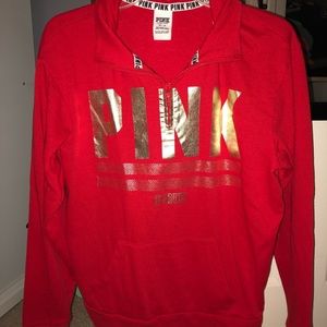 Red PINK Victoria’s Secret Quarter-Zip Sweatshirt